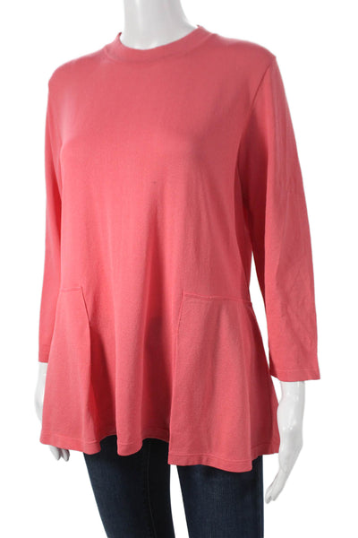 Jennifer Tyler Womens Pink Knit Mock Neck Tunic Blouse 3/4 Sleeve Size L