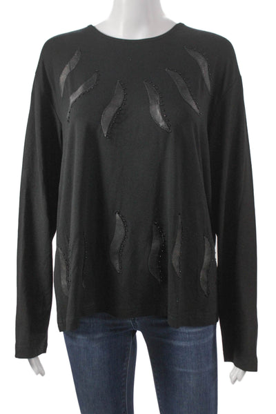 Natto Women Basic Black Rayon Round Neck Long Sleeve Blouse Size 2XL