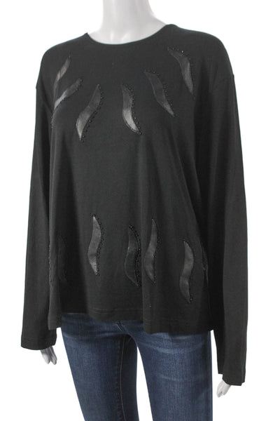 Natto Women Basic Black Rayon Round Neck Long Sleeve Blouse Size 2XL