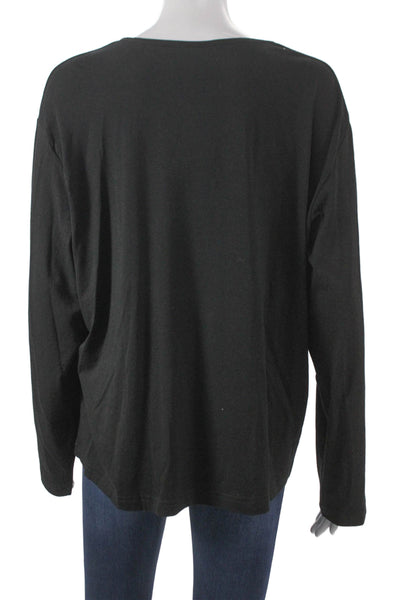 Natto Women Basic Black Rayon Round Neck Long Sleeve Blouse Size 2XL