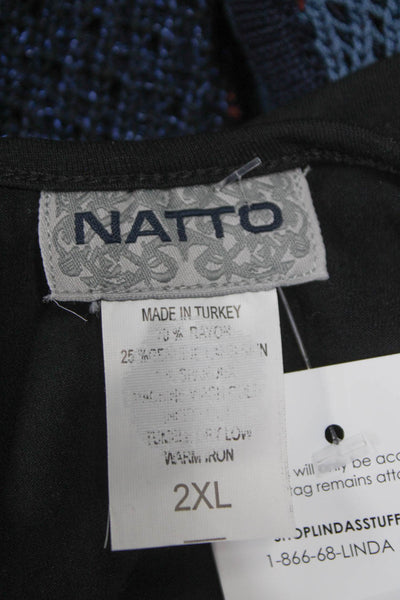 Natto Women Basic Black Rayon Round Neck Long Sleeve Blouse Size 2XL