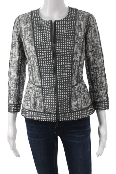 Lafayette 148 New York Women Basic Jacket Black Cotton 3/4 Sleeve Zip Size 0