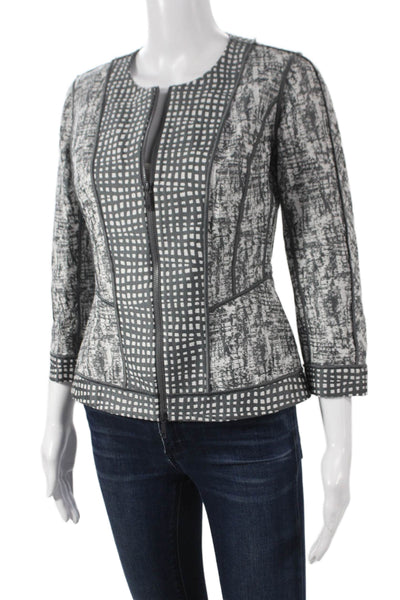 Lafayette 148 New York Women Basic Jacket Black Cotton 3/4 Sleeve Zip Size 0