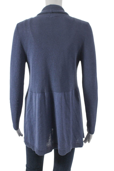 Jennifer Tyler Womens Collared Blue Cardigan Long Sleeve Solid Size L