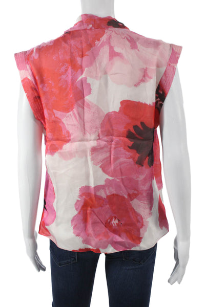 Prabal Gurung Women Pink Silk Floral V-Neck Sleeveless Blouse Pullover Size 8