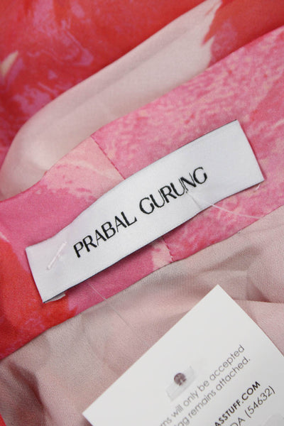 Prabal Gurung Women Pink Silk Floral V-Neck Sleeveless Blouse Pullover Size 8