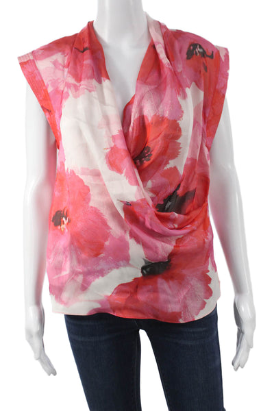 Prabal Gurung Women Silk Cowl Neck Floral Sleeveless Blouse Pink Size 12
