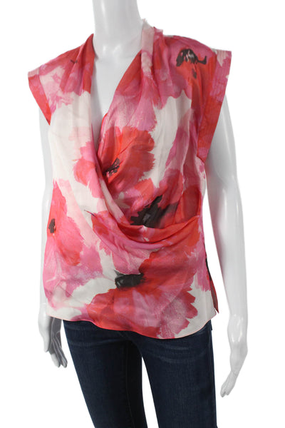 Prabal Gurung Women Silk Cowl Neck Floral Sleeveless Blouse Pink Size 12
