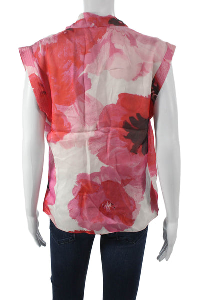 Prabal Gurung Women Silk Cowl Neck Floral Sleeveless Blouse Pink Size 12