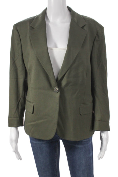 Sharis Women Wool Blazer Green Button Long Sleeve Fall Size 0