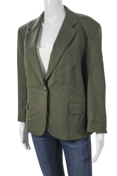 Sharis Women Wool Blazer Green Button Long Sleeve Fall Size 0