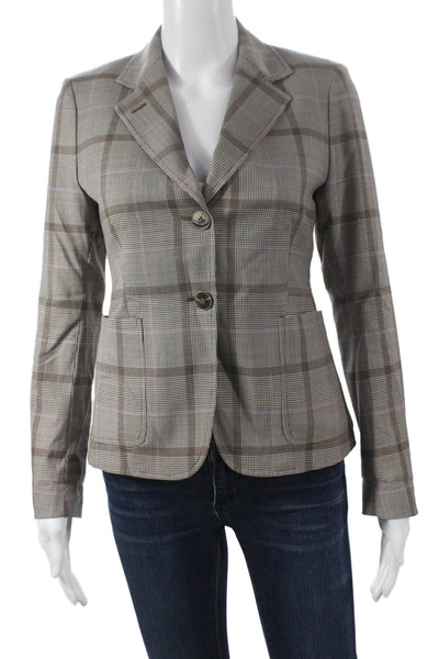 Sharis Women Basic Plaid Wool Jacket Button Long Sleeve Size 38