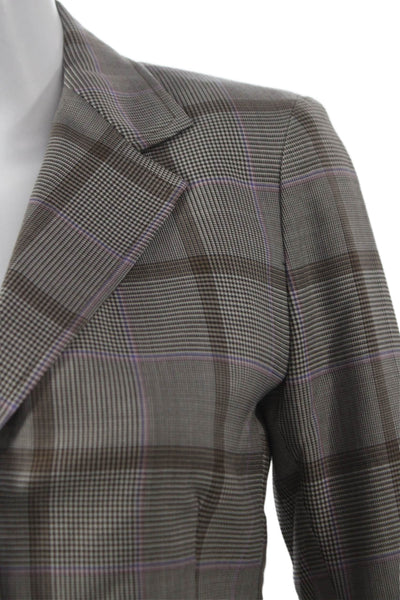 Sharis Women Basic Plaid Wool Jacket Button Long Sleeve Size 38