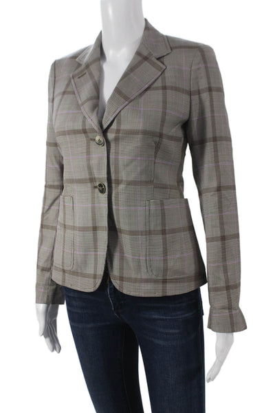 Sharis Women Basic Plaid Wool Jacket Button Long Sleeve Size 38