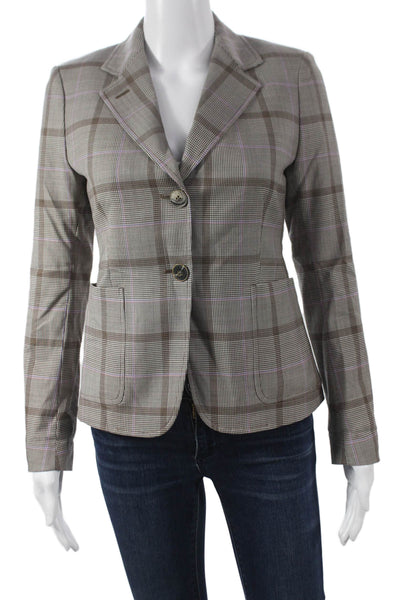 Sharis Women Basic Jacket Multicolor Plaid Wool Blend Button Long Sleeve Size 0