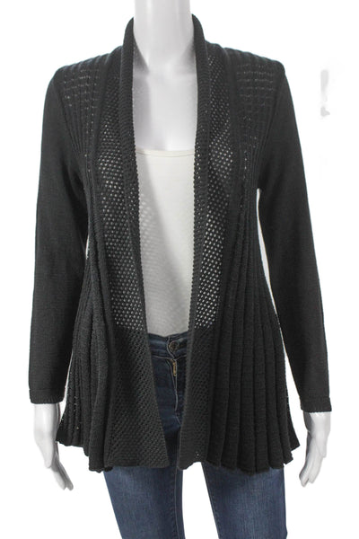 Jennifer Tyler Women Cardigan Collared Black Cotton Blend Long Sleeve Size 40