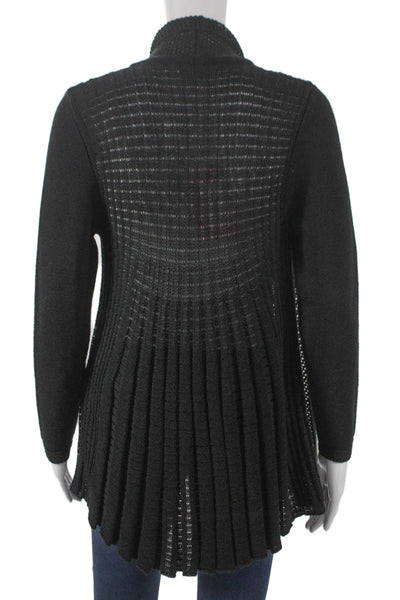 Jennifer Tyler Women Cardigan Collared Black Cotton Blend Long Sleeve Size 40