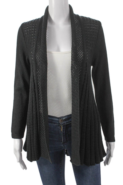 Jennifer Tyler Womens Collared Long Sleeve Cotton Blend Cardigan Black Size 38