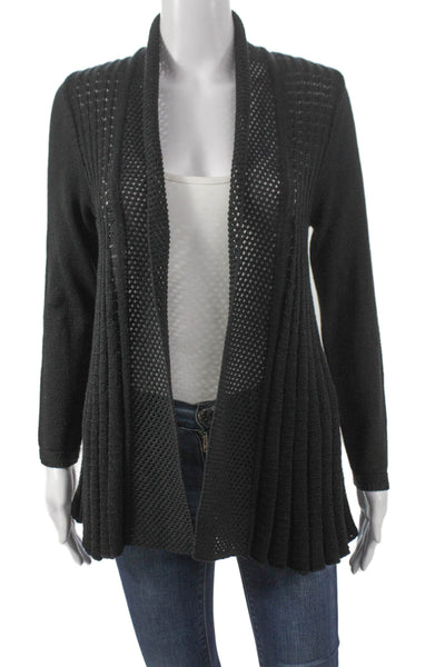 Jennifer Tyler Women Cardigan Black Collared Cotton Long Sleeve Size 44