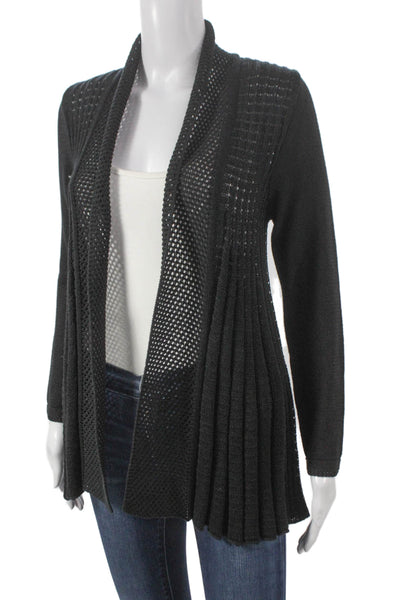 Jennifer Tyler Women Cardigan Black Collared Cotton Long Sleeve Size 44