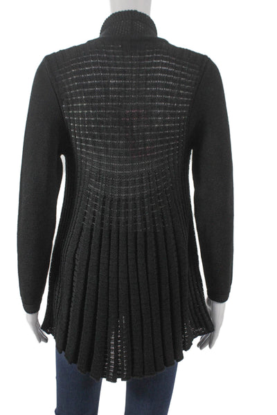 Jennifer Tyler Women Cardigan Black Collared Cotton Long Sleeve Size 44