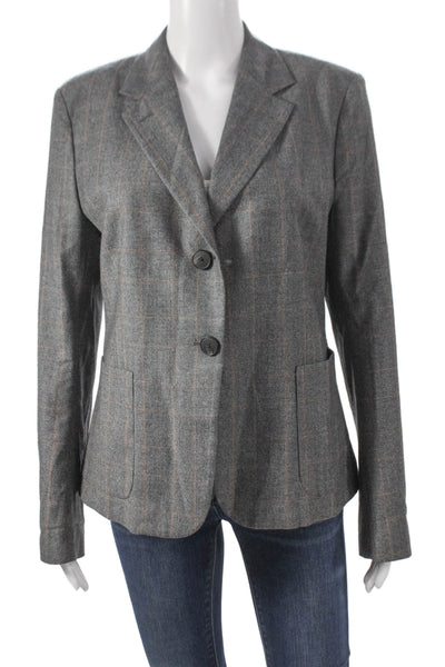 Sharis Womens Wool Plaid Basic Jacket Gray Button Long Sleeve Size 48