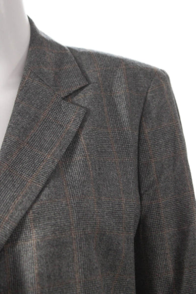 Sharis Womens Wool Plaid Basic Jacket Gray Button Long Sleeve Size 48