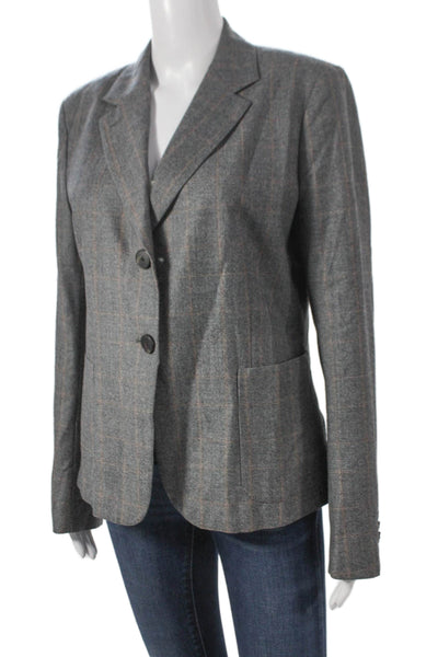 Sharis Womens Wool Plaid Basic Jacket Gray Button Long Sleeve Size 48