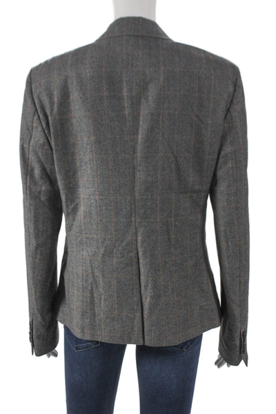 Sharis Womens Wool Plaid Basic Jacket Gray Button Long Sleeve Size 48