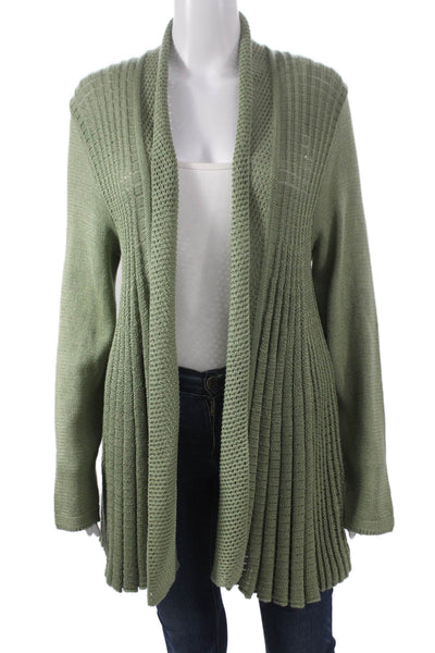 Jennifer Tyler Women Collared Cotton Cardigan Long Sleeve Green Size L
