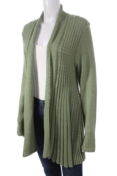 Jennifer Tyler Women Collared Cotton Cardigan Long Sleeve Green Size L