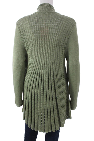 Jennifer Tyler Women Collared Cotton Cardigan Long Sleeve Green Size L