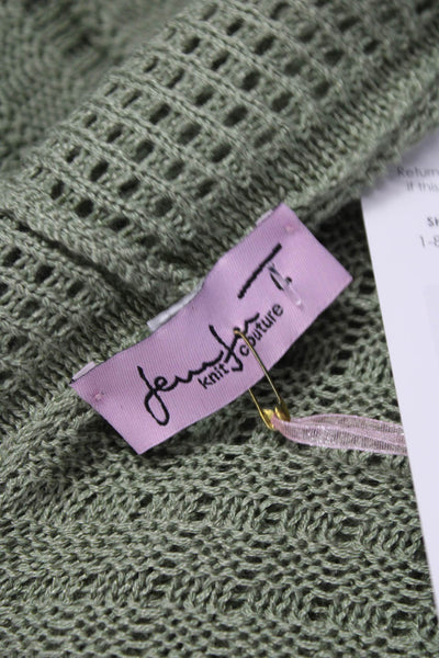 Jennifer Tyler Women Collared Cotton Cardigan Long Sleeve Green Size L