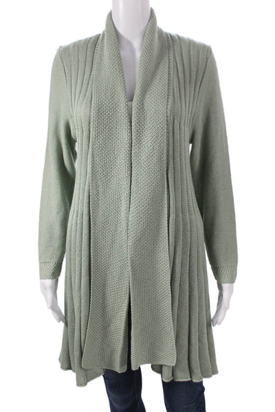 Jennifer Tyler Womens Green Cotton Collared Long Sleeve Cardigan Size 40