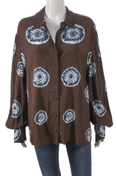 Alexis Women Bohemian Geometric Button Long Sleeve Viscose Blouse Size L