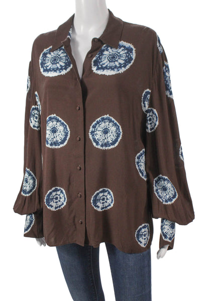Alexis Women Bohemian Geometric Button Long Sleeve Viscose Blouse Size L