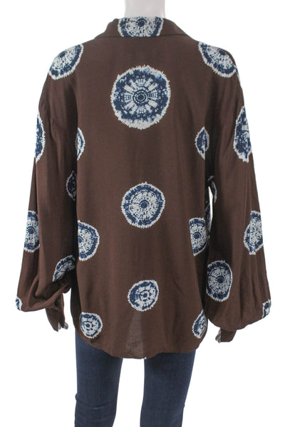 Alexis Women Bohemian Geometric Button Long Sleeve Viscose Blouse Size L