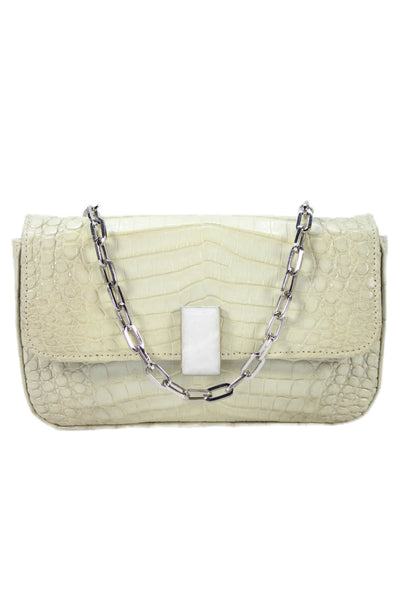 Solantu Womens Embossed Leather Embellished Mini Mia Clutch Handbag Beige