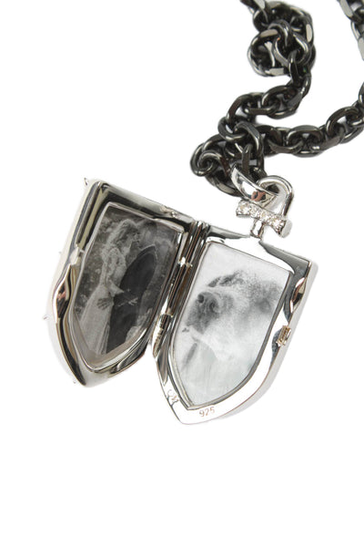 Monica Rich Kosann Womens 925 Silver Sapphire Fearless Shield Locket NWOT