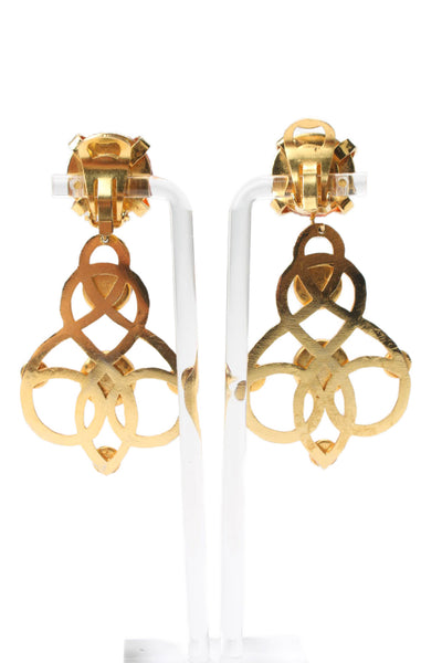 Dominique Aurientis Womens Gold Tone Orange Gripoix ClipOn Dangle Earrings