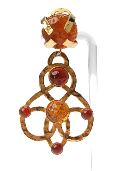 Dominique Aurientis Womens Gold Tone Orange Gripoix ClipOn Dangle Earrings