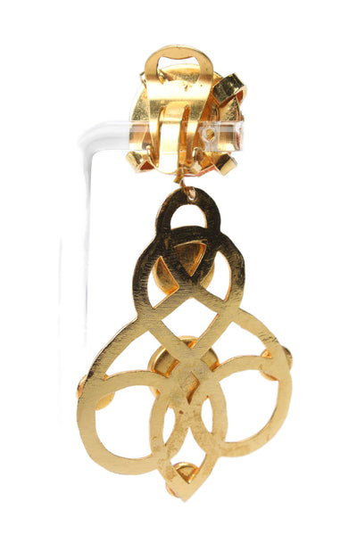 Dominique Aurientis Womens Gold Tone Orange Gripoix ClipOn Dangle Earrings