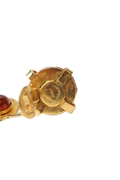 Dominique Aurientis Womens Gold Tone Orange Gripoix ClipOn Dangle Earrings