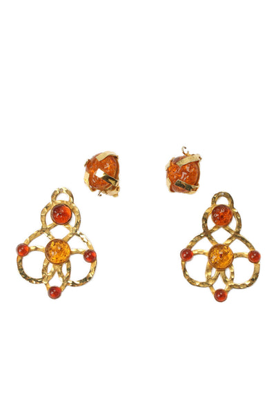 Dominique Aurientis Womens Gold Tone Orange Gripoix ClipOn Dangle Earrings
