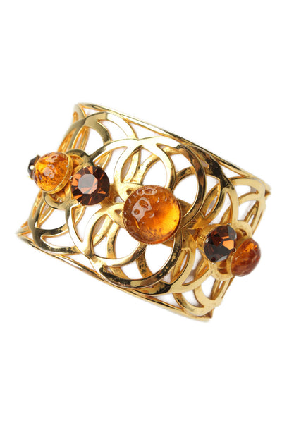 Dominique Aurientis Womens Gold Tone Orange Gripoix + Crystal Statement Cuff