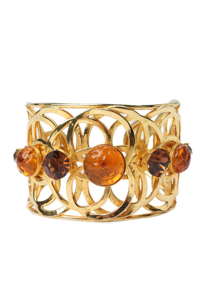 Dominique Aurientis Womens Gold Tone Orange Gripoix + Crystal Statement Cuff