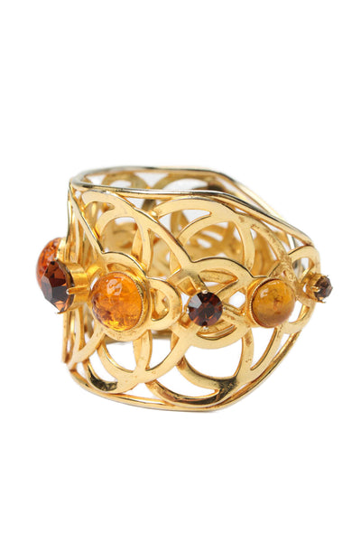 Dominique Aurientis Womens Gold Tone Orange Gripoix + Crystal Statement Cuff