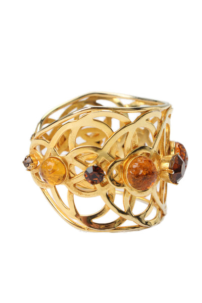 Dominique Aurientis Womens Gold Tone Orange Gripoix + Crystal Statement Cuff
