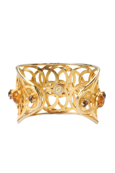 Dominique Aurientis Womens Gold Tone Orange Gripoix + Crystal Statement Cuff