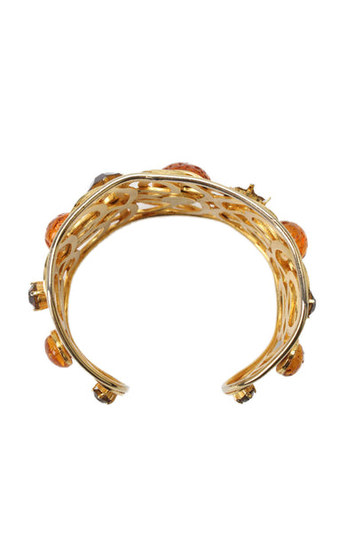 Dominique Aurientis Womens Gold Tone Orange Gripoix + Crystal Statement Cuff